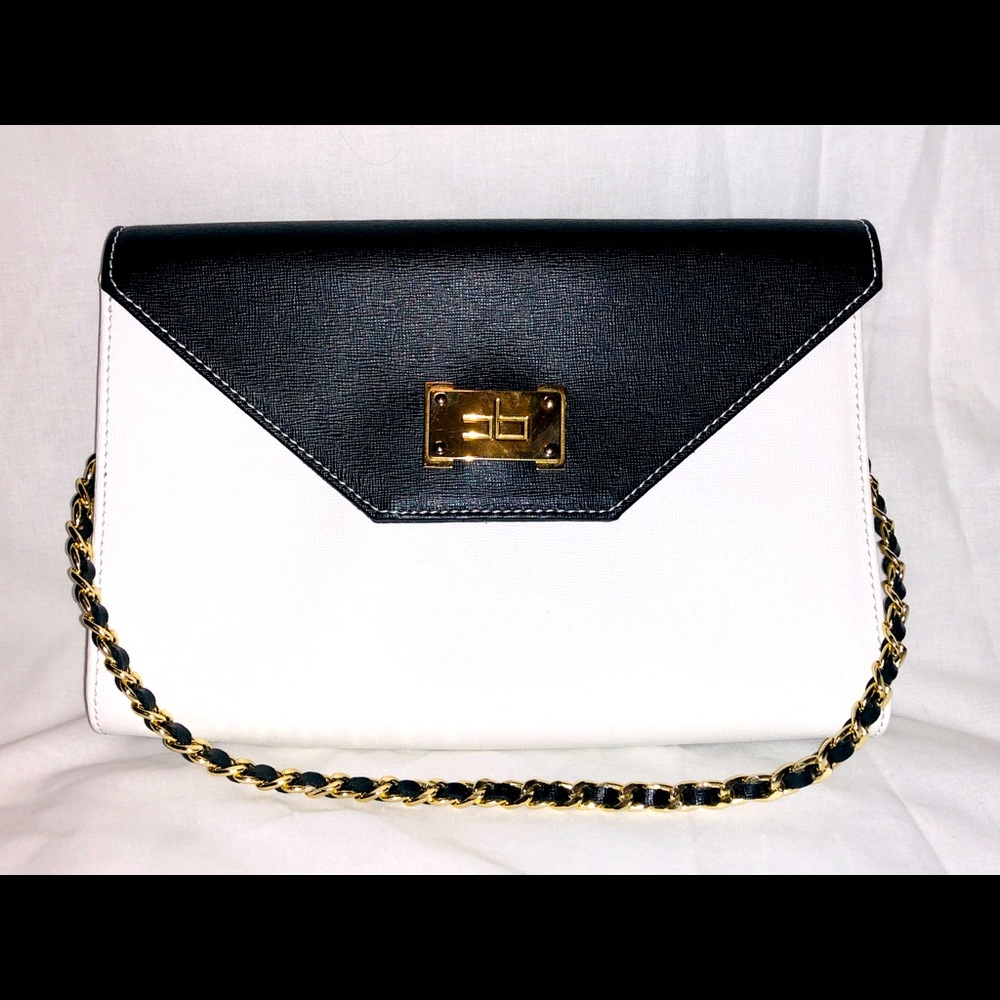 Courage. b Black & White Leather Shoulder Bag or Clutch with Removable Strap